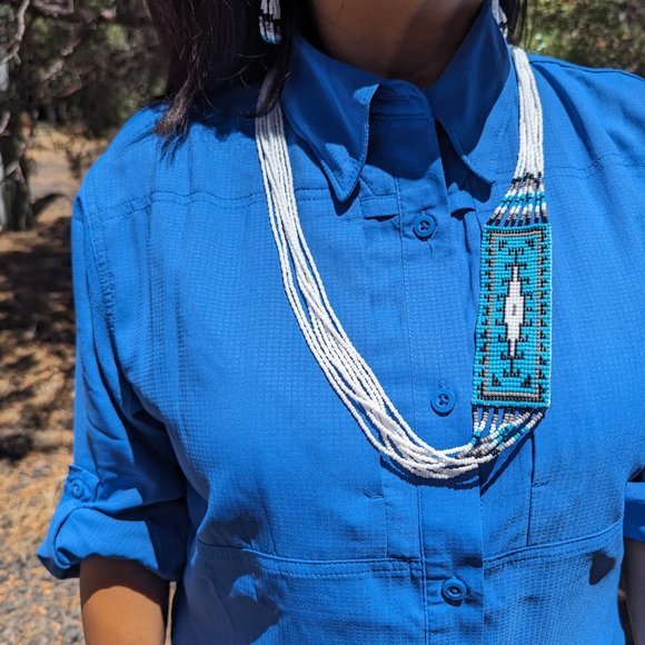 Navajo Handmade Beaded Necklace Earrings Set Historical Rug Design *** - Picture 5 of 9
